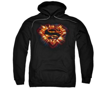 Superman Hoodie Space Burst Shield Black Sweatshirt Hoody
