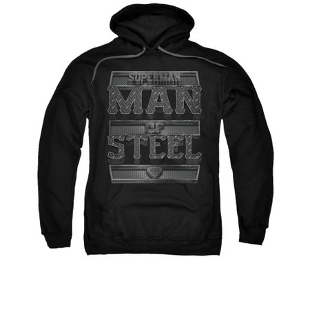 Superman Hoodie Steel Text Black Sweatshirt Hoody