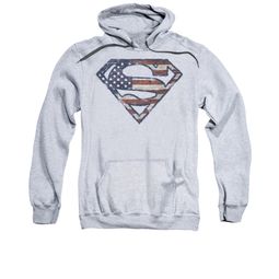Superman Hoodie Wartorn Flag Shield Athletic Heather Sweatshirt Hoody