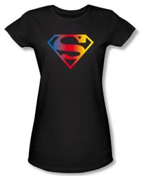 Superman Juniors Shirt DC Comics Gradient Shield Logo Black T-Shirt