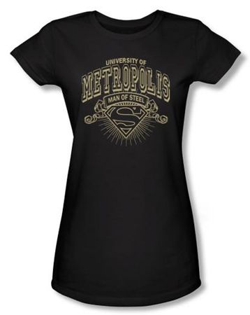 Superman Juniors Shirt DC Comics University Of Metropolis Black Tee