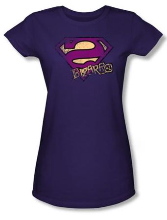 Superman Juniors T-shirt Bizarro Logo Distressed Shield Purple Shirt