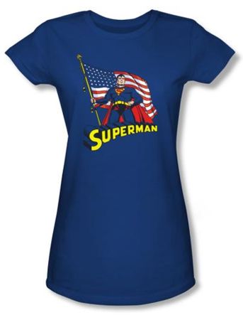 Superman Juniors T-shirt DC Comics American Flag Royal Blue Tee Shirt