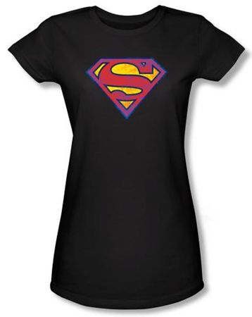 Superman Juniors T-shirt DC Comics Neon Distress Logo Black Tee Shirt