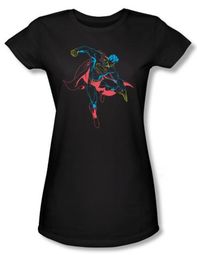 Superman Juniors T-shirt DC Comics Neon Superhero Black Tee Shirt