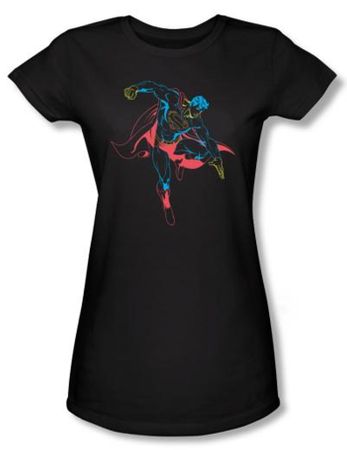 Superman Juniors T-shirt DC Comics Neon Superhero Black Tee Shirt