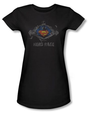 Superman Juniors T-shirt DC Comics Nerd Rage Black Tee Shirt