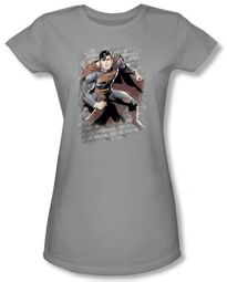Superman Juniors T-Shirt Justice League Bricks Silver Gray Tee Shirt