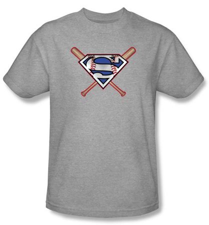 Superman Kids T-shirt Crossed Baseball Bats Athletic Heather Tee Youth