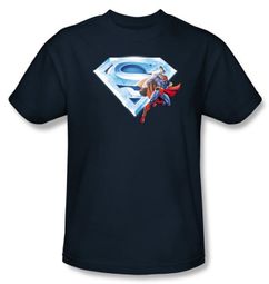 Superman Kids T-shirt Crystal Logo Shield Navy Blue Tee Youth