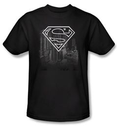 Superman Kids T-shirt DC Comics Metropolis Skyline Black Tee Youth