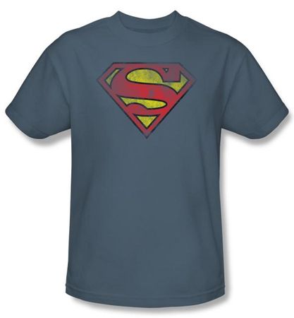 Superman Kids T-shirt Inside Shield Slate Blue Superhero Tee Youth
