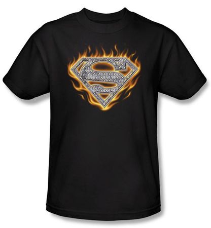 Superman Kids T-shirt Steel Fire Shield Logo Black Tee Shirt Youth