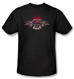Superman Kids T-Shirt Steel Flames Shield Logo Black Tee Shirt