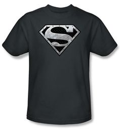 Superman Kids T-shirt Super Metallic Shield Charcoal Gray Tee Youth