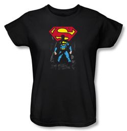 Superman Ladies T-shirt DC Comics Dark Alley Logo Black Tee Shirt