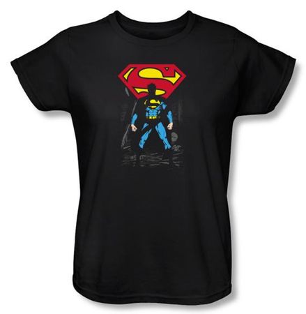 Superman Ladies T-shirt DC Comics Dark Alley Logo Black Tee Shirt