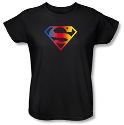 Superman Ladies T-shirt DC Comics Gradient Shield Logo Black Tee Shirt