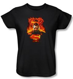 Superman Ladies T-shirt DC Comics Man On Fire Black Tee Shirt