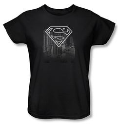 Superman Ladies T-shirt DC Comics Metropolis Skyline Black Tee Shirt