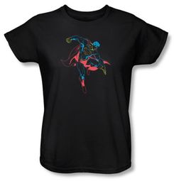 Superman Ladies T-shirt DC Comics Neon Superhero Black Tee Shirt