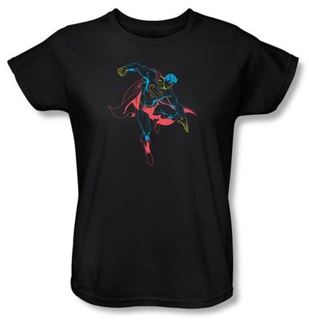 Superman Ladies T-shirt DC Comics Neon Superhero Black Tee Shirt
