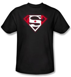Superman Logo Kids Shirt Canadian Shield Canada Maple Leafs Black Tee