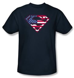 Superman Logo Kids Shirt USA Patriotic Flag Shield Youth Navy Blue Tee