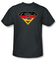 Superman Logo Kids T-Shirt German Shield Charcoal Gray Tee Youth