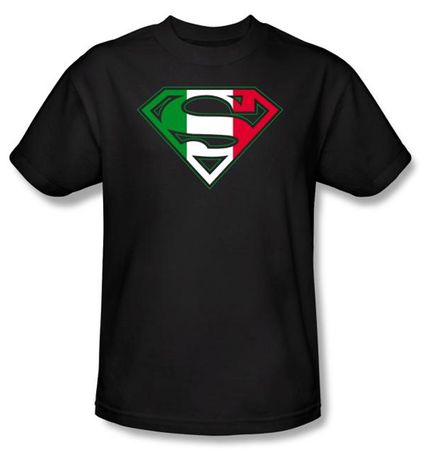 Superman Logo Kids T-Shirt Italian Shield Italy  Black Tee Youth