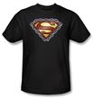 Superman Logo T-shirt Chained Shield Adult Black Superhero Tee Shirt
