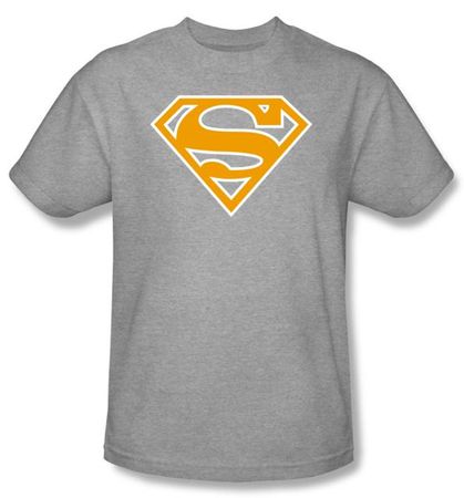 Superman Logo T-shirt Orange and White Shield Adult Gray Tee