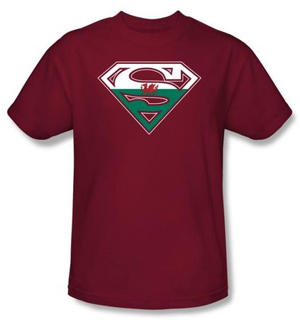Superman Logo T-shirt  Welsh Shield Adult Cardinal Red Tee Shirt