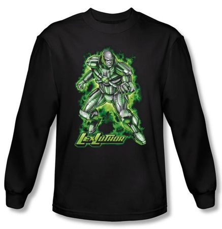 Superman Long Sleeve Shirt DC Comics Kryptonite Lux Luther Black Shirt