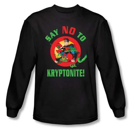 Superman Long Sleeve Shirt DC Comics Say No To Kryptonite Black Shirt