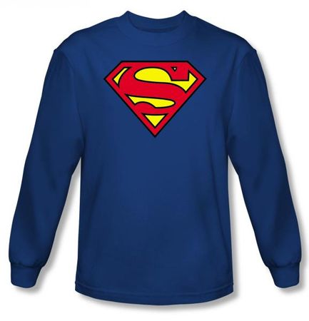 Superman Long Sleeve T-shirt Classic Logo Shield Adult  Royal Blue Tee