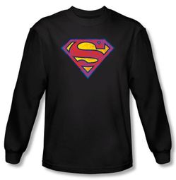 Superman Long Sleeve T-shirt DC Comics Neon Distress Logo Black Shirt Superman Long Sleeve T-shirt DC Comics Neon Distress Logo Black Shirt
