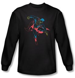 Superman Long Sleeve T-shirt DC Comics Neon Superhero Black Tee Shirt Superman Long Sleeve T-shirt DC Comics Neon Superhero Black Tee Shirt