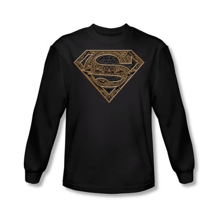 Superman Shirt Aztec Shield Long Sleeve Black Tee T-Shirt