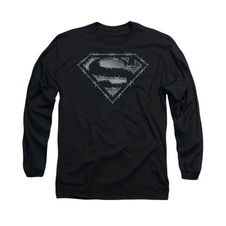 Superman Shirt Barbed Wire Long Sleeve Black Tee T-Shirt