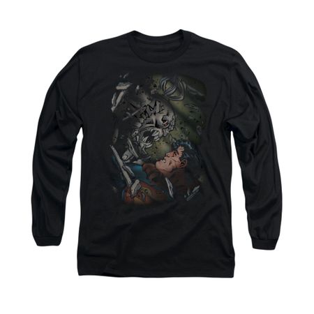 Superman Shirt Battle Long Sleeve Black Tee T-Shirt