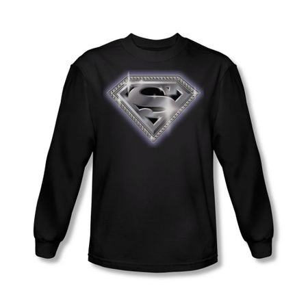 Superman Shirt Bling Shield Long Sleeve Black Tee T-Shirt