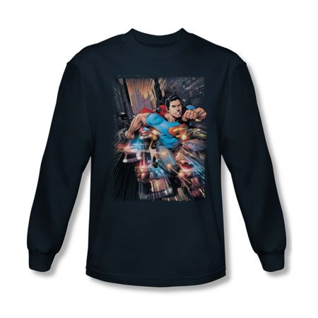 Superman Shirt Bullet Proof Long Sleeve Navy Tee T-Shirt