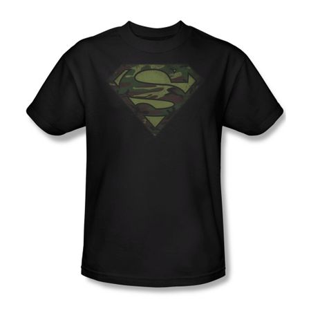 Superman Shirt Camo Logo Distressed Black T-Shirt