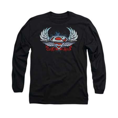 Superman Shirt Chrome Wings Long Sleeve Black Tee T-Shirt