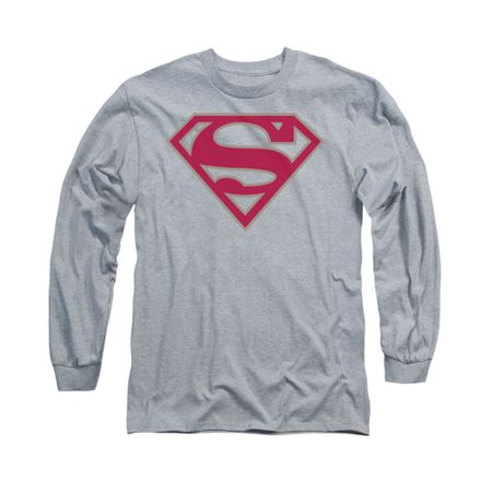 Superman Shirt Crimson Shield Long Sleeve Athletic Heather Tee T-Shirt