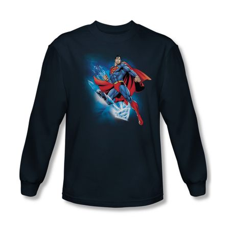 Superman Shirt Crystallize Long Sleeve Navy Tee T-Shirt