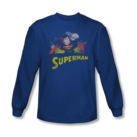 Superman Shirt Distresed Long Sleeve Royal Tee T-Shirt