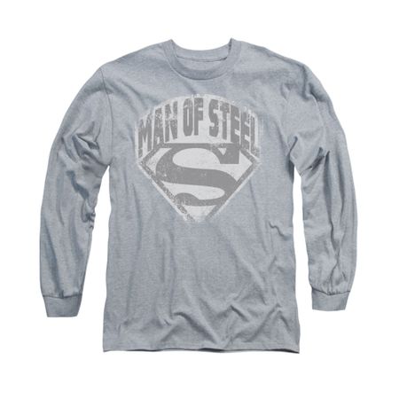 Superman Shirt Distressed Man Of Steel Long Sleeve Athletic Heather Tee T-Shirt