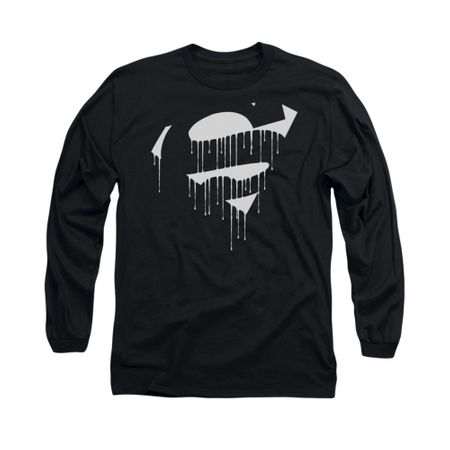 Superman Shirt Dripping Shield Long Sleeve Black Tee T-Shirt